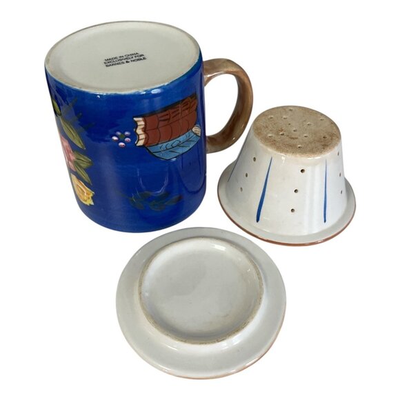 Barnes & Noble Mug – Royal Blue Floral Roses Books – Tea Mug with Infuser & Lid - Picture 5 of 6